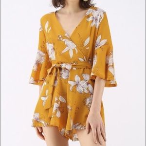 Bold Blooms Floral Wrapped Playsuit in Yellow